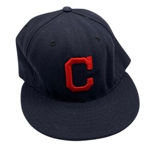 New Era Cleveland Indians Baseball Cap 59FIFTY Fitted Size 7 1/4 Navy Red C Logo